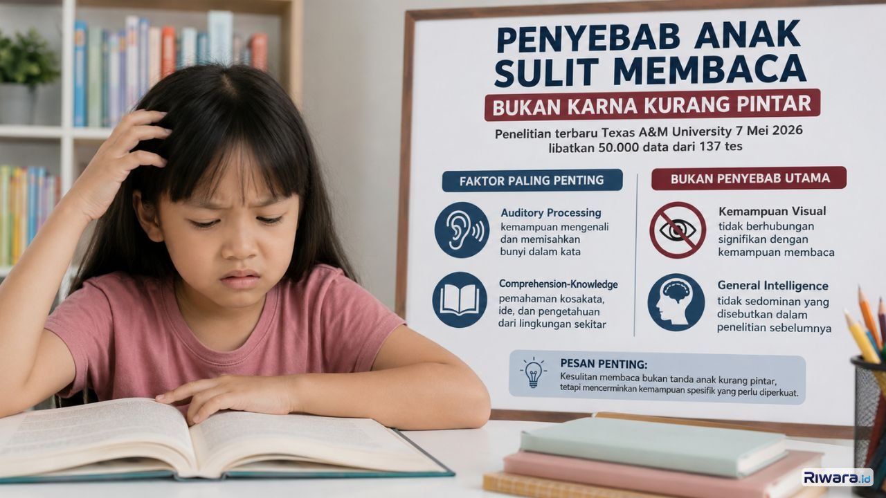 Ilustrasi anak sedang belajar membaca Penelitian terbaru dari Texas AM University mengungkap kesulitan membaca pada anak bukan disebabkan kurang pintar melainkan lebih dipengaruhi kemampuan memproses suara dan pemahaman bahasa